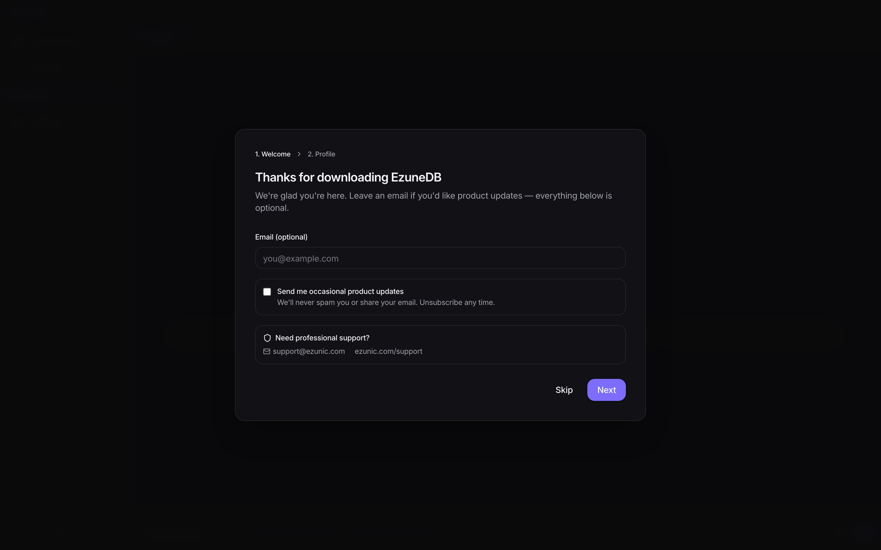 The onboarding welcome step